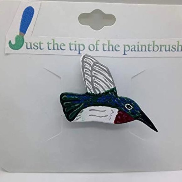 Wooden Hummingbird Pin handmade handcrafted jewelry - Picture 1 of 4